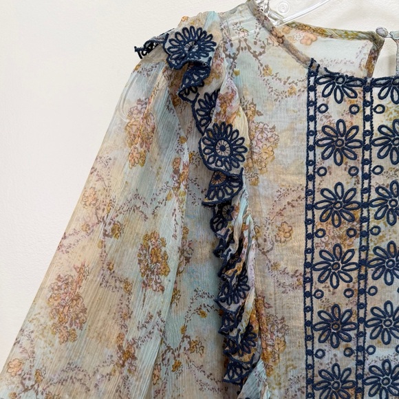 Free People Country Roads Mini Dress Lightweight Embroidered Ruffle Blue Size XS - Picture 5 of 11